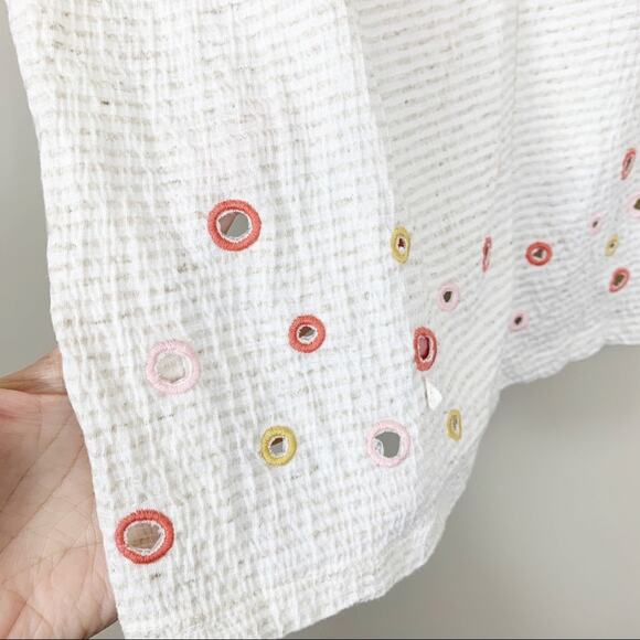 Anthropologie Postmark Catina Tan/White Striped Eyelet Top - Picture 5 of 6